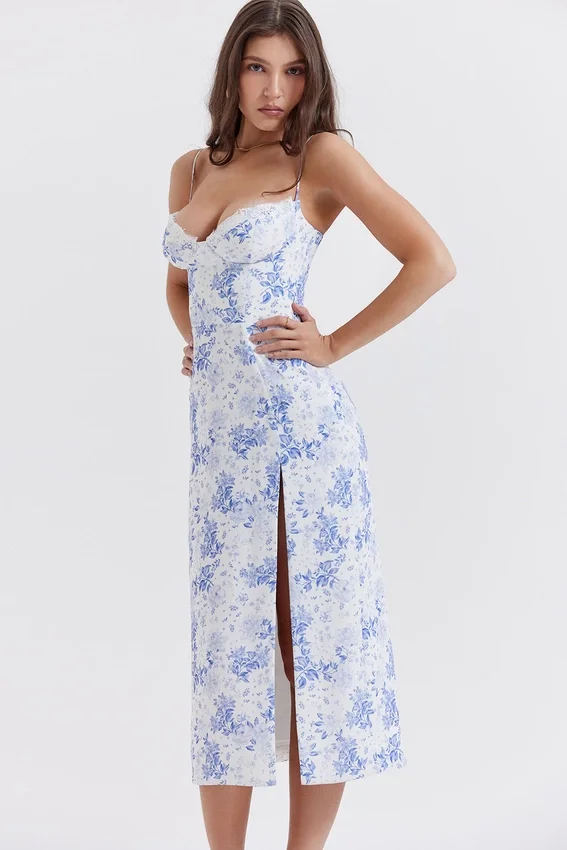 Charlotte Blue Print Corset Midi Dress Charlotte Blue Print Corset Midi Dress