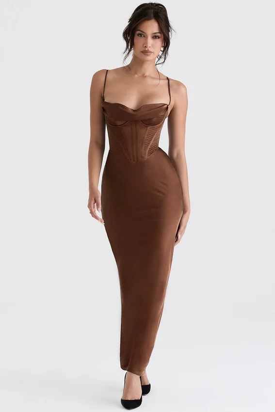 Charmaine Chocolate Corset Maxi Dress Charmaine Chocolate Corset Maxi Dress