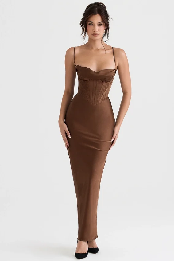 Charmaine Chocolate Corset Maxi Dress Charmaine Chocolate Corset Maxi Dress