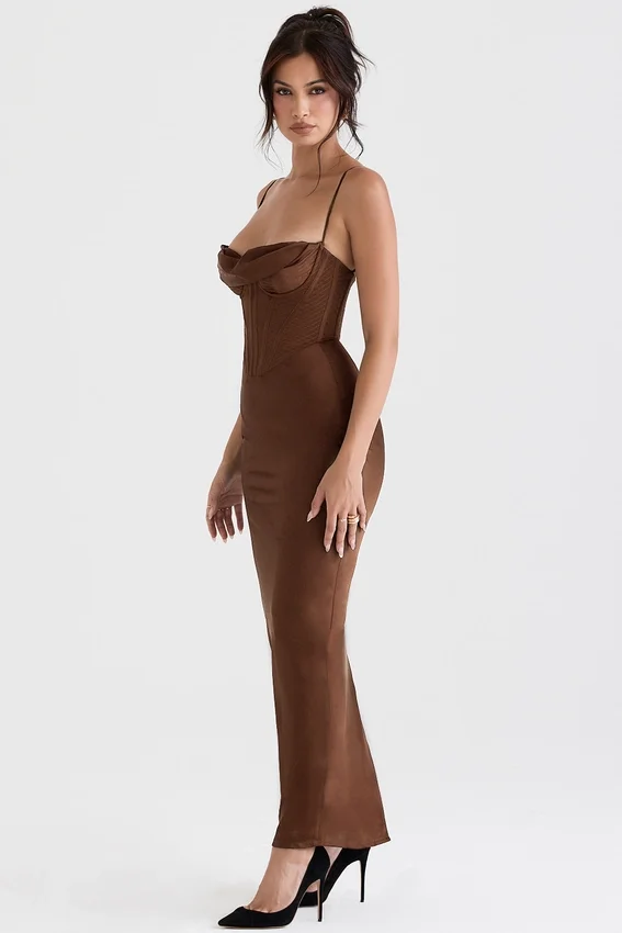 Charmaine Chocolate Corset Maxi Dress Charmaine Chocolate Corset Maxi Dress