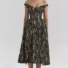 Charming Black Gold Lace Off Shoulder Midi Gown