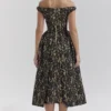 Charming Black Gold Lace Off Shoulder Midi Gown