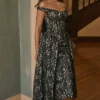 Charming Black Gold Lace Off Shoulder Midi Gown
