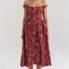 Charming Gold and Berry Lace Midi Off Shoulder Dress Charming Gold and Berry Lace Midi Off Shoulder Dress