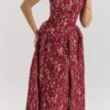 Charming Gold and Berry Lace Midi Off Shoulder Dress Charming Gold and Berry Lace Midi Off Shoulder Dress