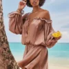 Chaya Hazelnut Off Shoulder Dress
