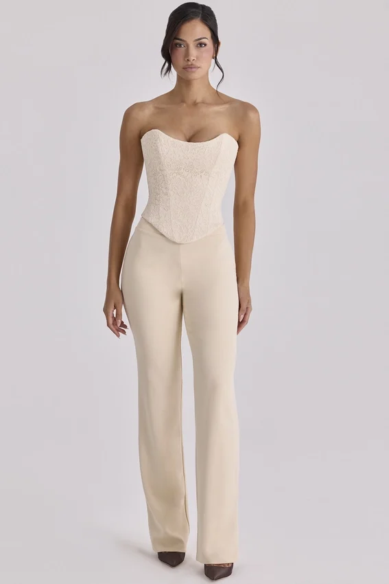 Chiara Vintage Ivory Crepe Straight Leg Trousers Chiara Vintage Ivory Crepe Straight Leg Trousers