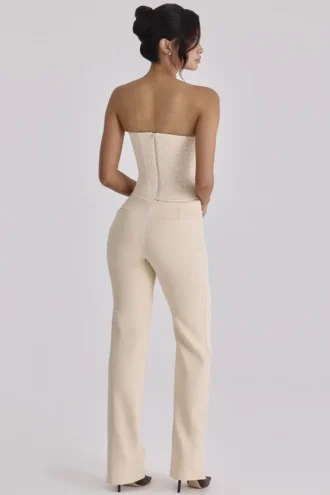 Chiara Vintage Ivory Crepe Straight Leg Trousers