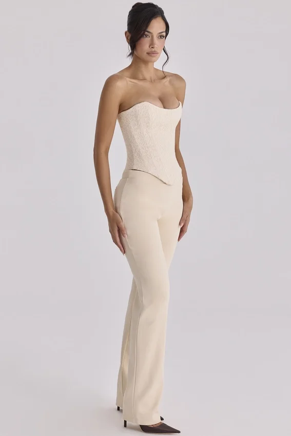 Chiara Vintage Ivory Crepe Straight Leg Trousers Chiara Vintage Ivory Crepe Straight Leg Trousers