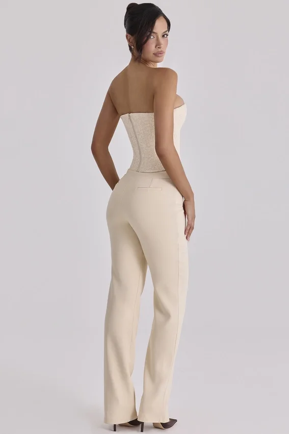 Chiara Vintage Ivory Crepe Straight Leg Trousers Chiara Vintage Ivory Crepe Straight Leg Trousers