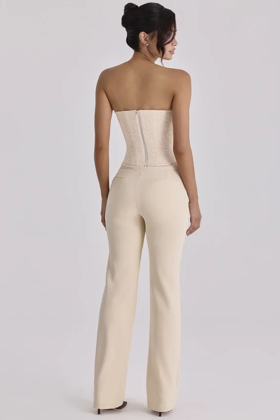Chiara Vintage Ivory Crepe Straight Leg Trousers Chiara Vintage Ivory Crepe Straight Leg Trousers