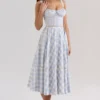 Chiarina Light Blue Gingham Stretch Cotton Midi Dress