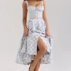 Chiarina Light Blue Gingham Stretch Cotton Midi Dress