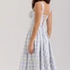 Chiarina Light Blue Gingham Stretch Cotton Midi Dress