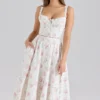 Chiarina Rose Print Cotton Button Front Midi Dress