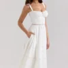 Chiarina White Cotton Button Front Midi Dress
