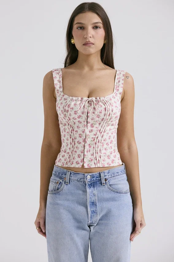 Chicca White Rosebud Print Top Chicca White Rosebud Print Top