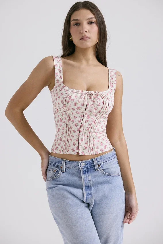 Chicca White Rosebud Print Top Chicca White Rosebud Print Top
