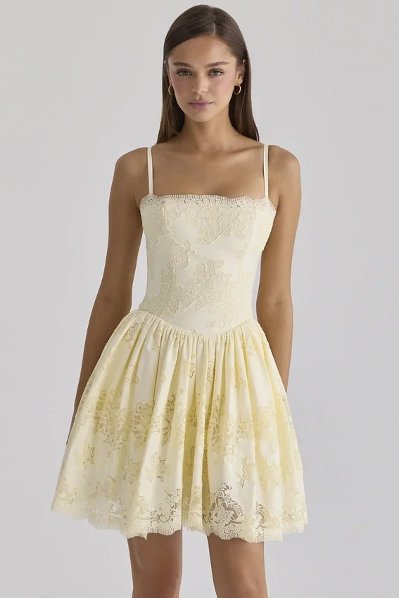 Chloe Lemon Custom Lace Cotton Broderie Anglaise Mini Dress Chloe Lemon Custom Lace Cotton Broderie Anglaise Mini Dress