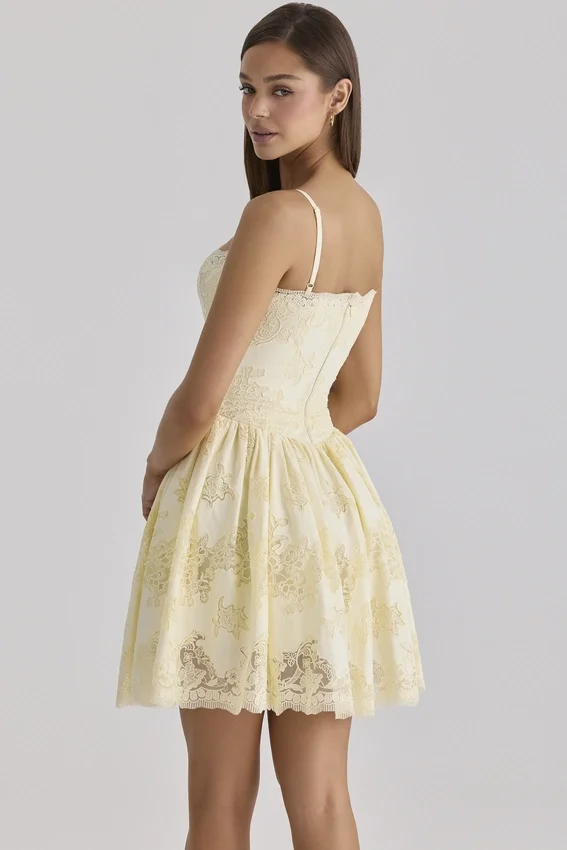 Chloe Lemon Custom Lace Cotton Broderie Anglaise Mini Dress Chloe Lemon Custom Lace Cotton Broderie Anglaise Mini Dress