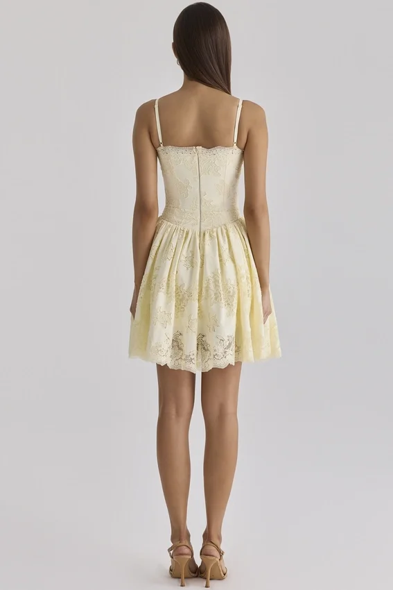 Chloe Lemon Custom Lace Cotton Broderie Anglaise Mini Dress Chloe Lemon Custom Lace Cotton Broderie Anglaise Mini Dress