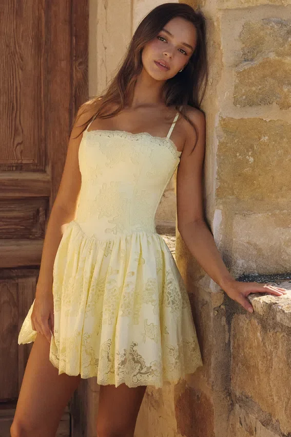Chloe Lemon Custom Lace Cotton Broderie Anglaise Mini Dress Chloe Lemon Custom Lace Cotton Broderie Anglaise Mini Dress