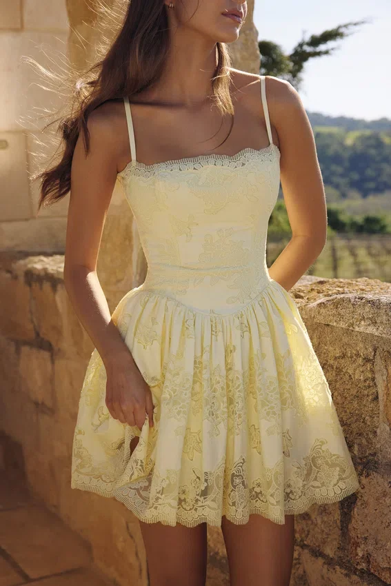 Chloe Lemon Custom Lace Cotton Broderie Anglaise Mini Dress Chloe Lemon Custom Lace Cotton Broderie Anglaise Mini Dress