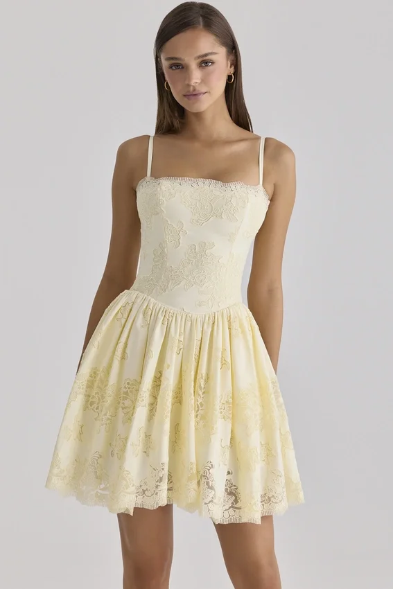 Chloe Lemon Custom Lace Cotton Broderie Anglaise Mini Dress Chloe Lemon Custom Lace Cotton Broderie Anglaise Mini Dress