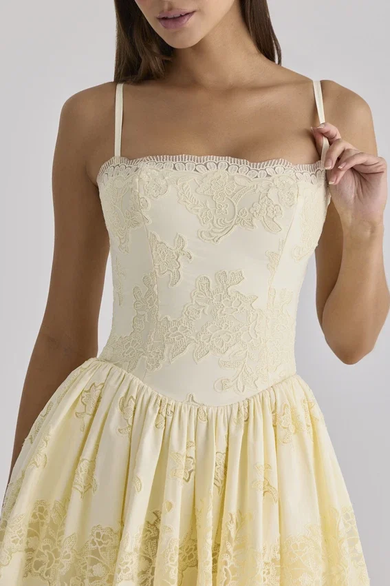 Chloe Lemon Custom Lace Cotton Broderie Anglaise Mini Dress Chloe Lemon Custom Lace Cotton Broderie Anglaise Mini Dress