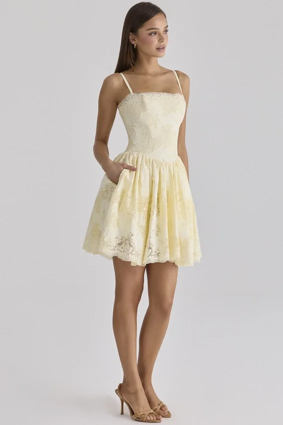Chloe Lemon Custom Lace Cotton Broderie Anglaise Mini Dress Chloe Lemon Custom Lace Cotton Broderie Anglaise Mini Dress