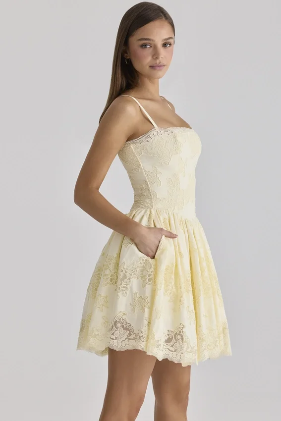 Chloe Lemon Custom Lace Cotton Broderie Anglaise Mini Dress Chloe Lemon Custom Lace Cotton Broderie Anglaise Mini Dress
