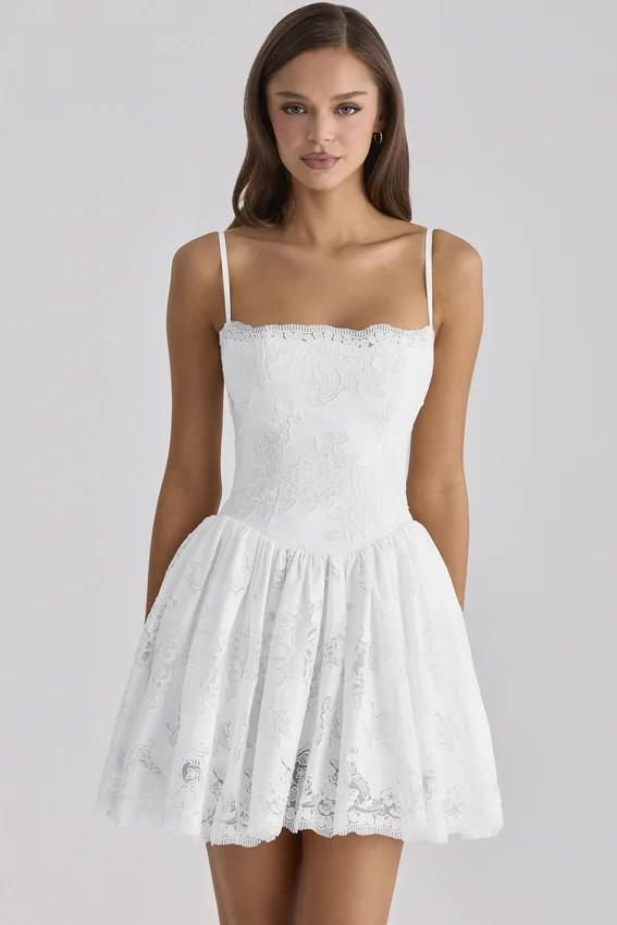 Chloe White Custom Lace + Cotton Broderie Anglaise Mini Dress Chloe White Custom Lace + Cotton Broderie Anglaise Mini Dress