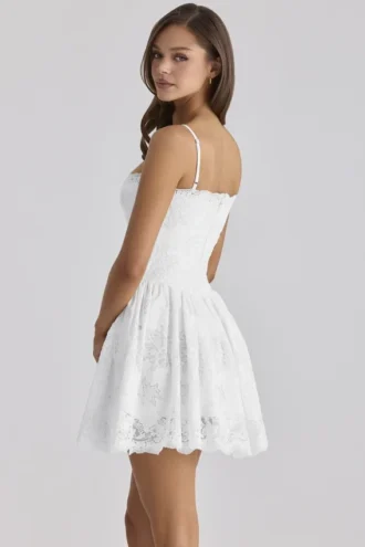 Chloe White Custom Lace + Cotton Broderie Anglaise Mini Dress