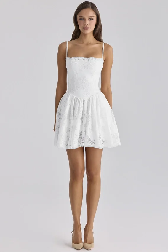 Chloe White Custom Lace + Cotton Broderie Anglaise Mini Dress Chloe White Custom Lace + Cotton Broderie Anglaise Mini Dress