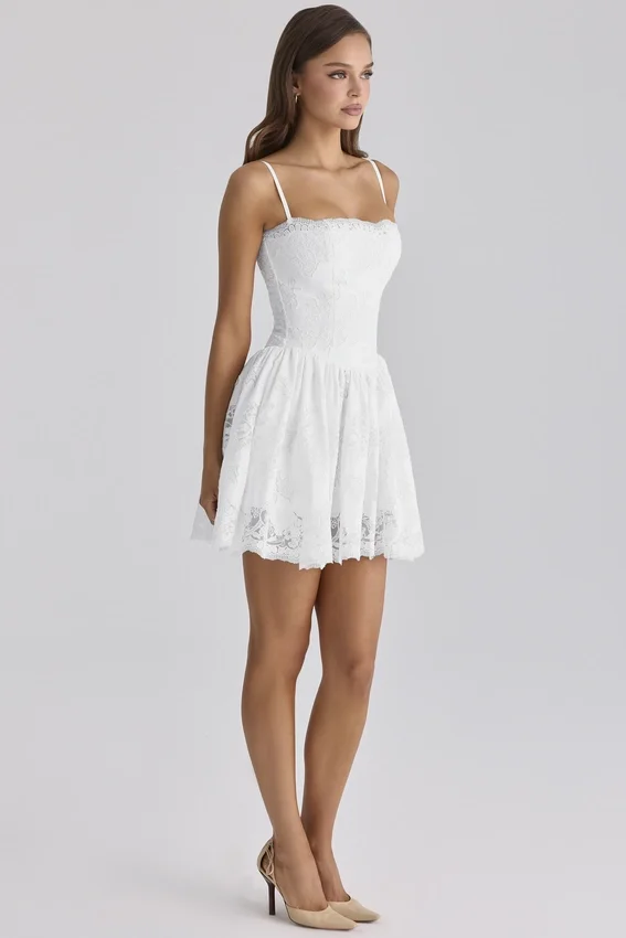 Chloe White Custom Lace + Cotton Broderie Anglaise Mini Dress Chloe White Custom Lace + Cotton Broderie Anglaise Mini Dress