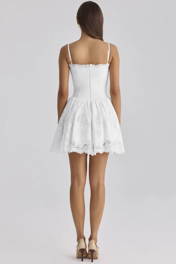 Chloe White Custom Lace + Cotton Broderie Anglaise Mini Dress Chloe White Custom Lace + Cotton Broderie Anglaise Mini Dress