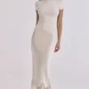 Ciara Vintage Ivory Satin + Lace Midi Skirt