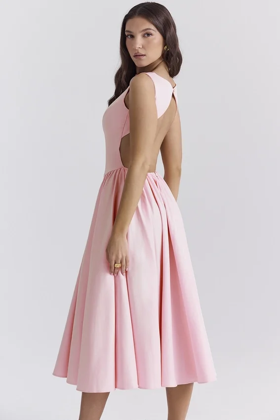 Cindy Ballerina Pink Twill Midi Sundress Cindy Ballerina Pink Twill Midi Sundress
