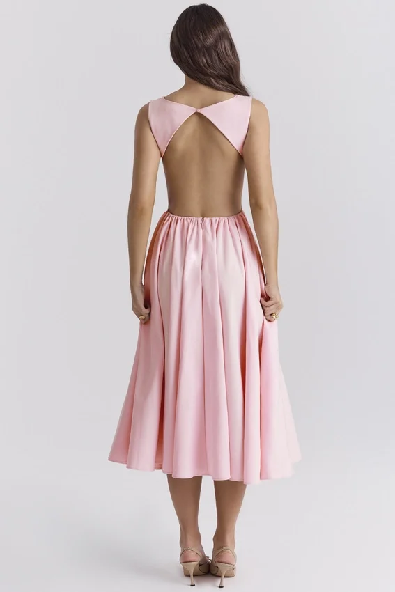 Cindy Ballerina Pink Twill Midi Sundress Cindy Ballerina Pink Twill Midi Sundress