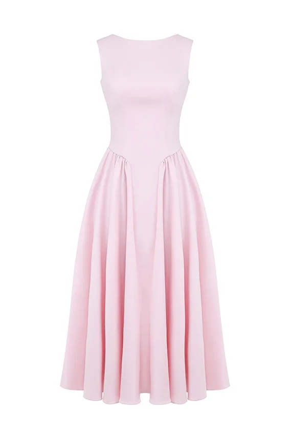 Cindy Ballerina Pink Twill Midi Sundress Cindy Ballerina Pink Twill Midi Sundress