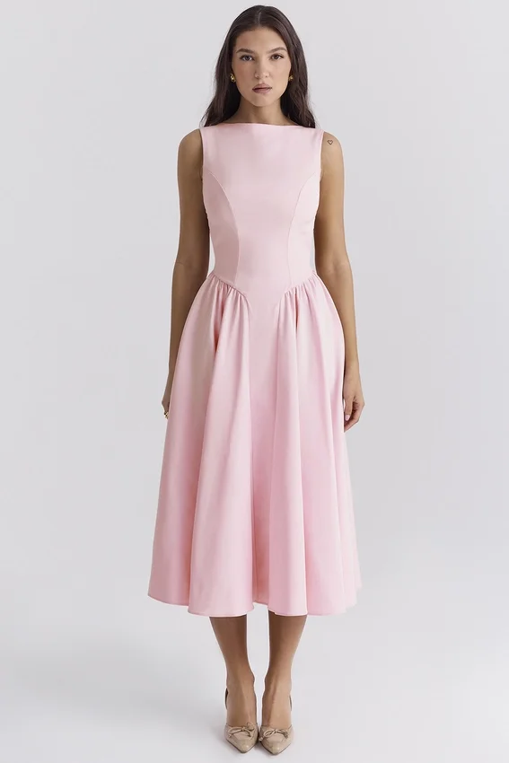 Cindy Ballerina Pink Twill Midi Sundress Cindy Ballerina Pink Twill Midi Sundress