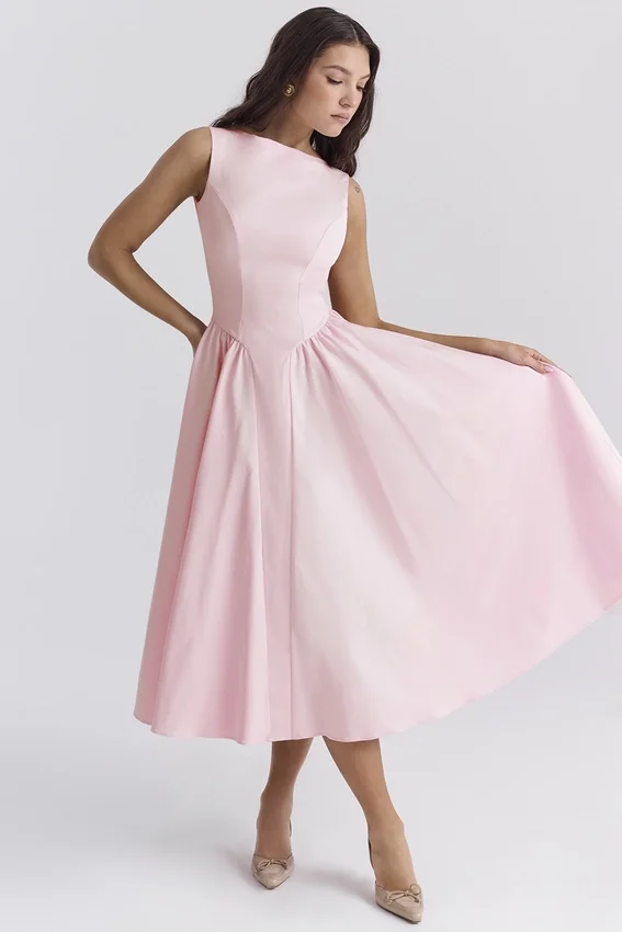 Cindy Ballerina Pink Twill Midi Sundress Cindy Ballerina Pink Twill Midi Sundress