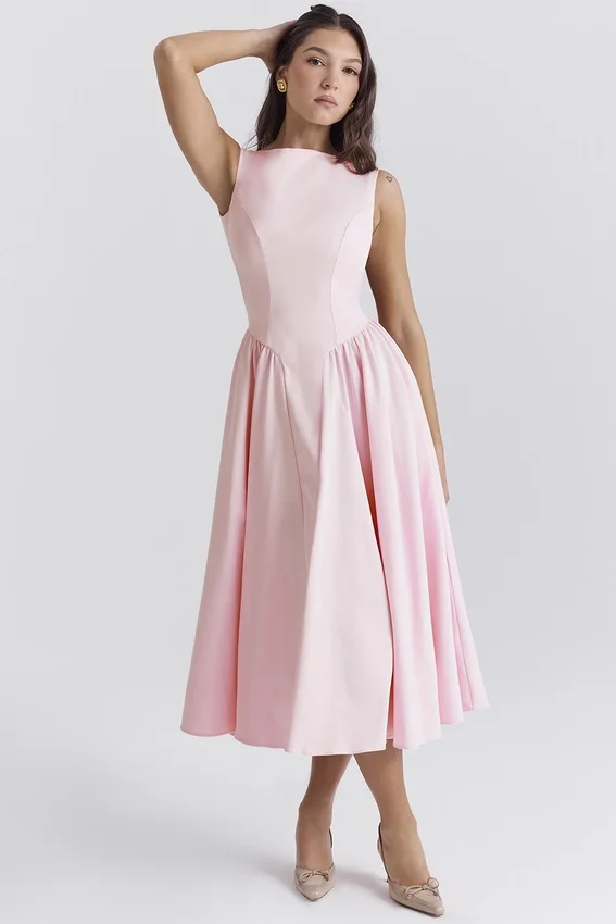 Cindy Ballerina Pink Twill Midi Sundress Cindy Ballerina Pink Twill Midi Sundress