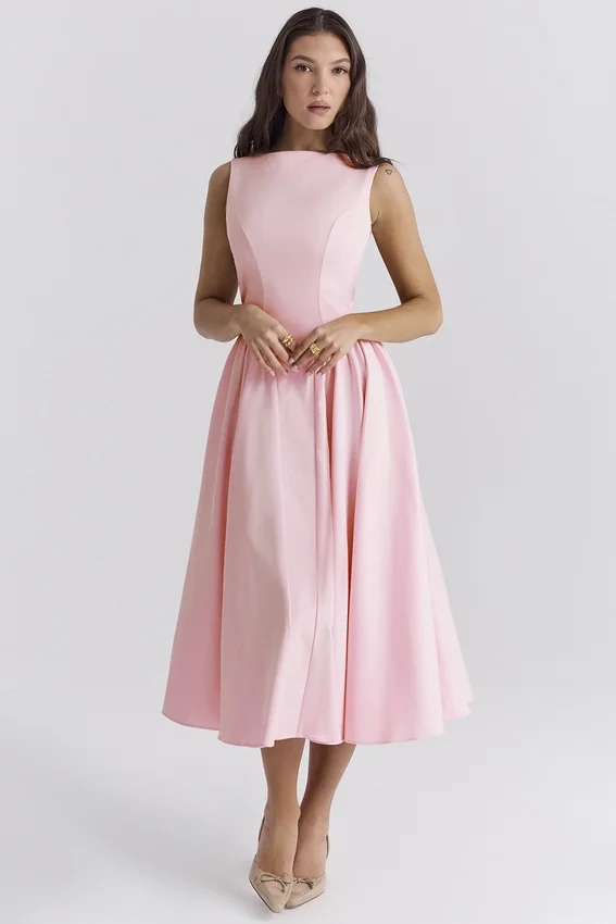 Cindy Ballerina Pink Twill Midi Sundress Cindy Ballerina Pink Twill Midi Sundress