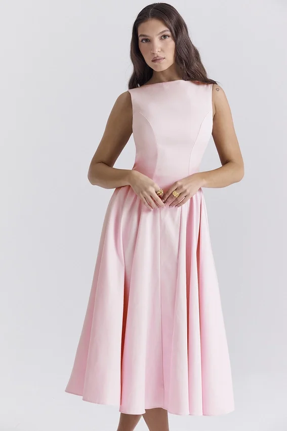 Cindy Ballerina Pink Twill Midi Sundress Cindy Ballerina Pink Twill Midi Sundress