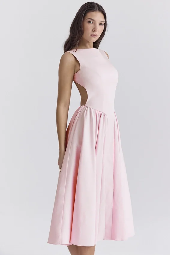 Cindy Ballerina Pink Twill Midi Sundress Cindy Ballerina Pink Twill Midi Sundress