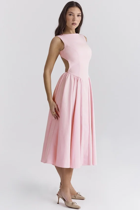Cindy Ballerina Pink Twill Midi Sundress Cindy Ballerina Pink Twill Midi Sundress