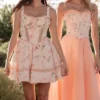 Clarabelle Peach Cotton Detachable Corset Midi SunDress
