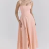 Clarabelle Peach Cotton Detachable Corset Midi SunDress