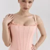 Clarabelle Peach Cotton Detachable Corset Midi SunDress